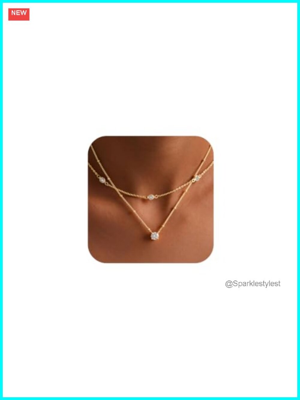 14K Gold Plated CZ Layered Necklace Set Dainty Stackable